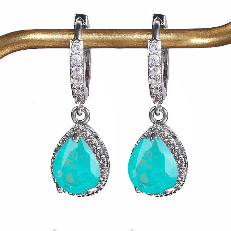Thumbnail: Cellacity Brazilian Paraiba Tourmaline Gemstones Drop Earrings For Women Genuine