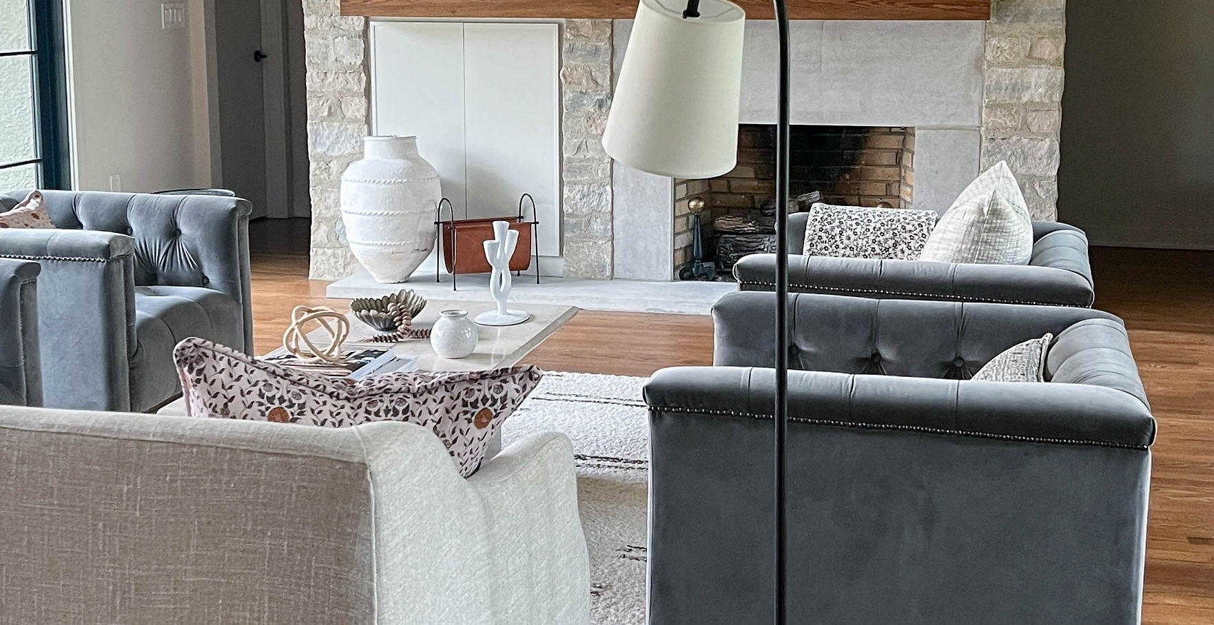 Living room furnishings design by full service interior design studio in upper Arlington Ohio