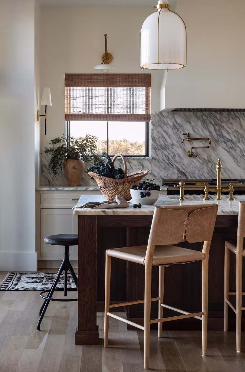 modern kitchen with statement marble and wooden island
