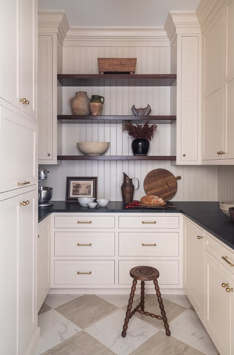 neutral butlers pantry with vintage decor