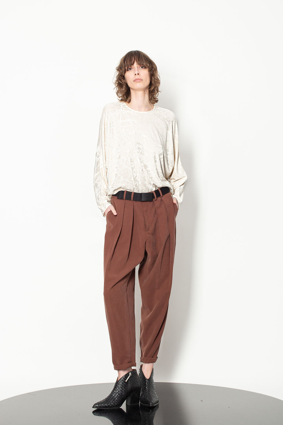 Batwing-sleeve jacquard jersey top