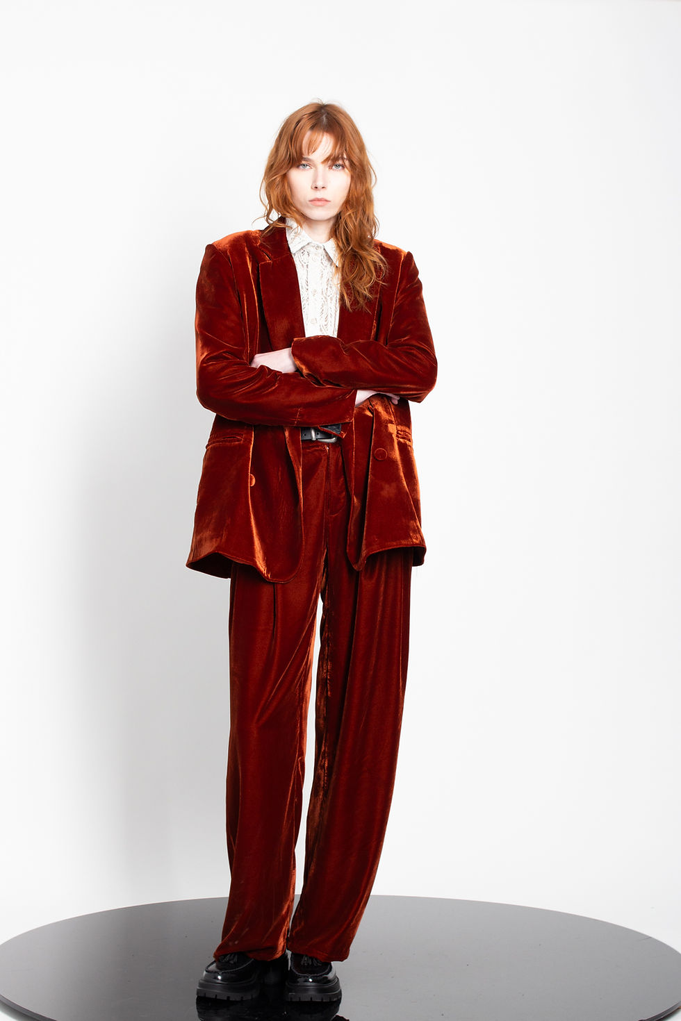 Thumbnail: Pleated Wide Leg Velvet Pants