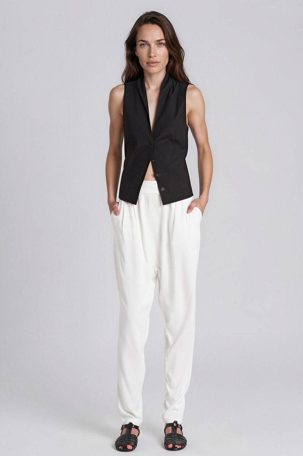 Thumbnail: Drop-Crotch Tapered Pants with Pleats