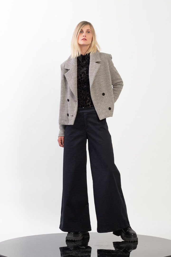 Double Breasted Box Shape Jacquard Jacket