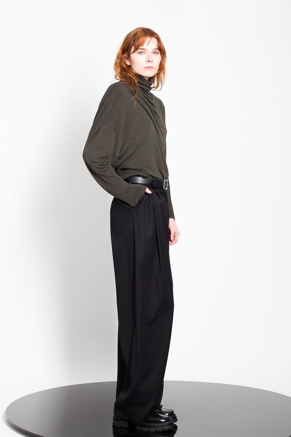 Thumbnail: Oblique Draped Turtleneck Batwing Sleeves Top