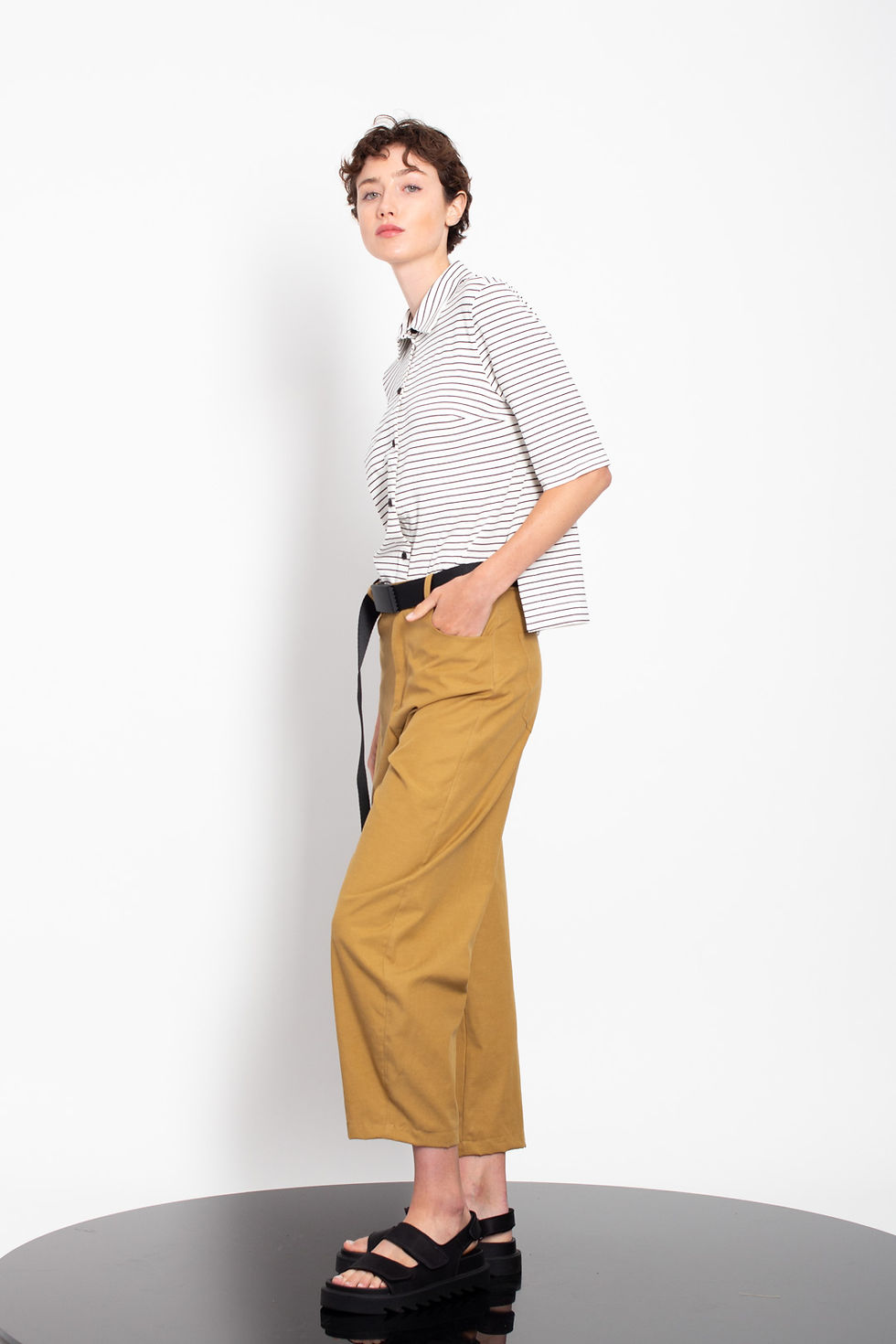 Thumbnail: Notched collar striped shirt