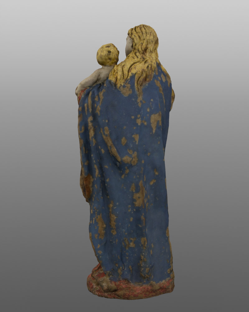 Modelo fotogramétrico de Nossa Senhora com o Menino. Cronologia: séculos XVI-XVII. Altura: 30 cm. Museu Pio XII.