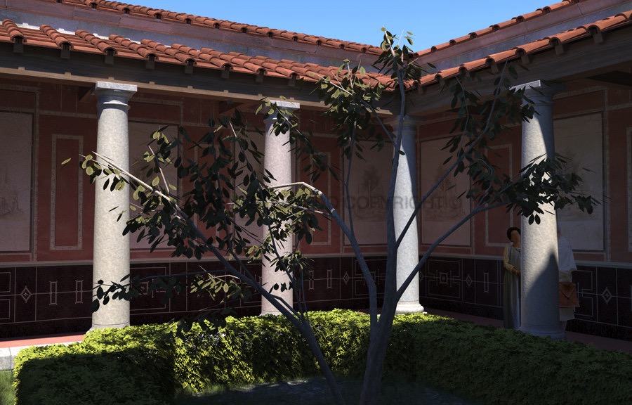 Reconstituição do pátio da Domus de Santiago (fase I).