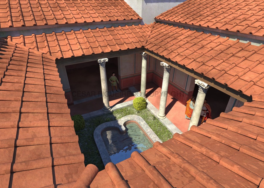 Reconstituição do pátio da Domus de Santiago (fase II).