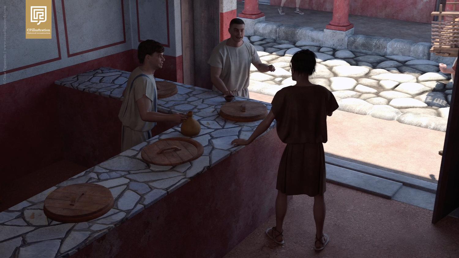 Recriação de uma taberna romana para o Museu de Arqueologia de Alvalade.