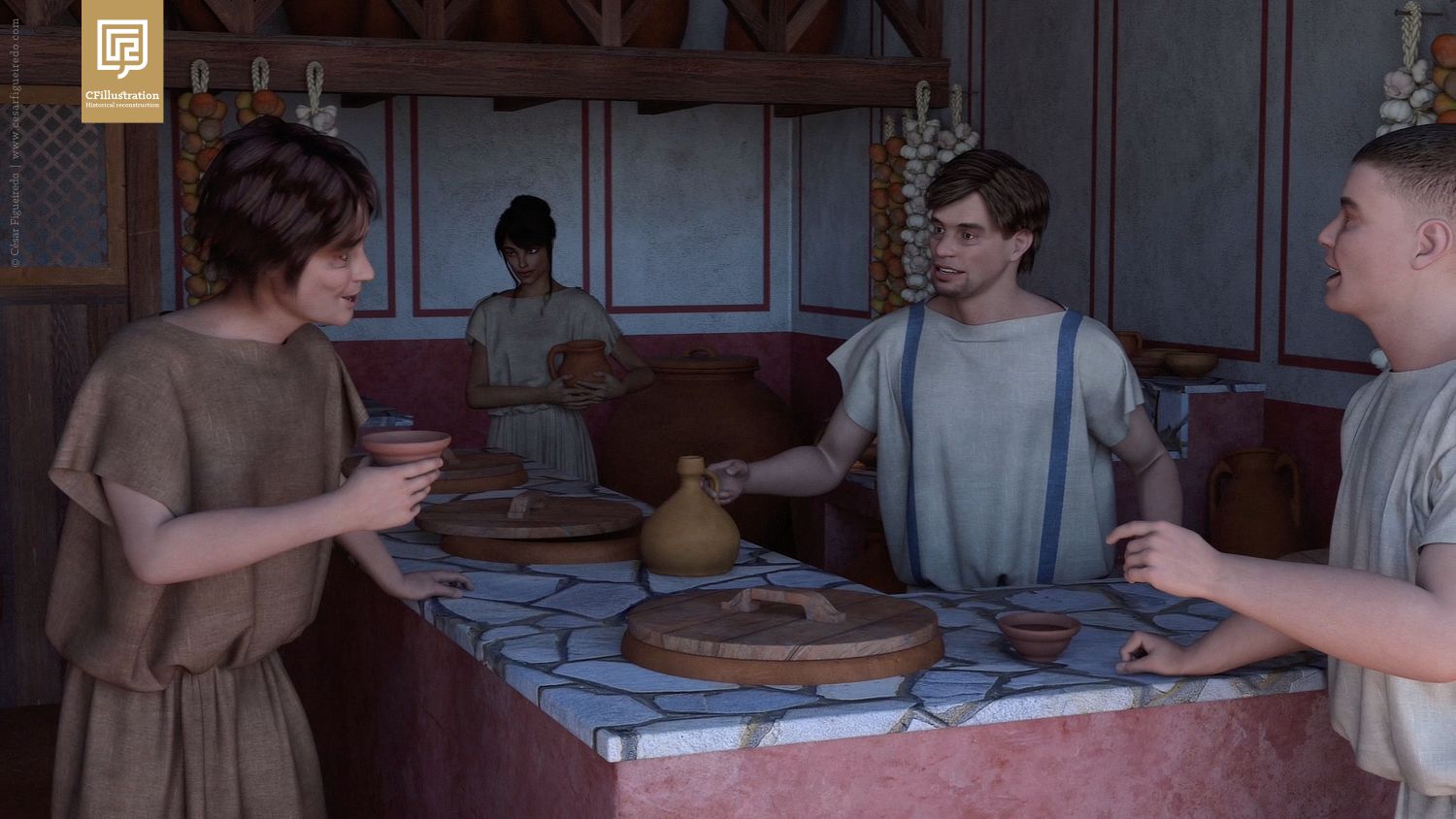 Recriação de uma taberna romana para o Museu de Arqueologia de Alvalade.