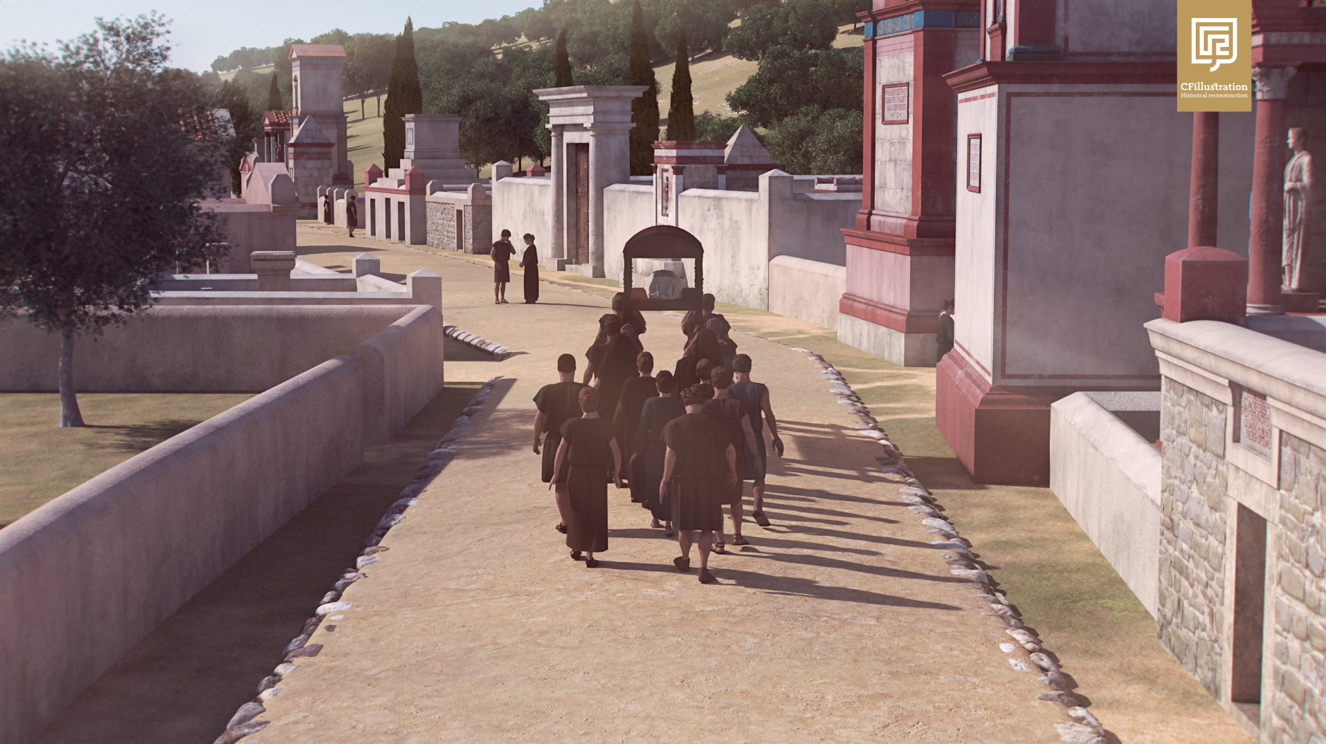 Proposta de reconstituição 3D actualizada de Olisipo para o documentário "Ecos da Cidade dos Mortos". Recriação de ritual funerário.