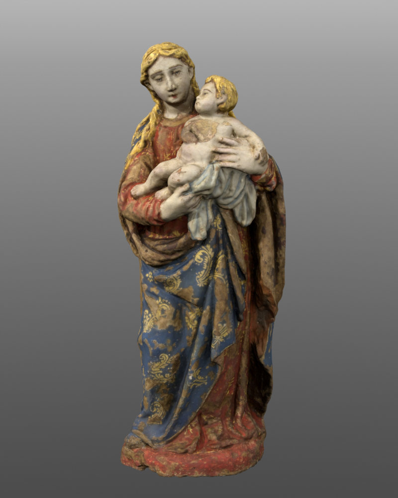 Modelo fotogramétrico de Nossa Senhora com o Menino. Cronologia: séculos XVI-XVII. Altura: 30 cm. Museu Pio XII.