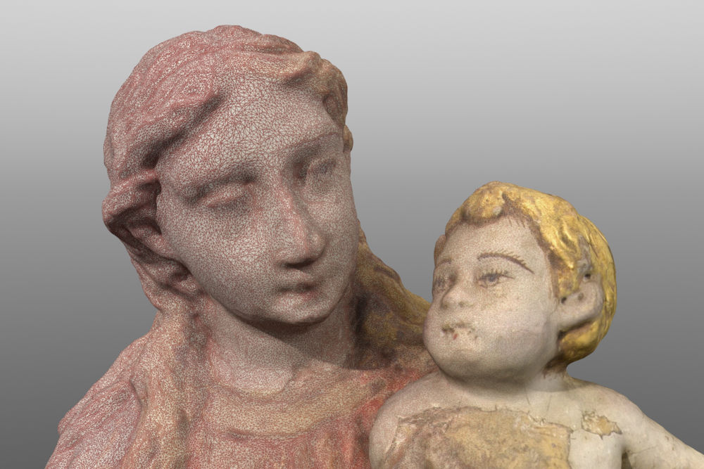 Modelo fotogramétrico de Nossa Senhora com o Menino. Cronologia: séculos XVI-XVII. Altura: 30 cm. Museu Pio XII.