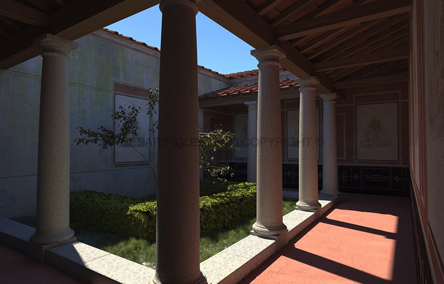 Reconstituição do pátio da Domus de Santiago (fase I).