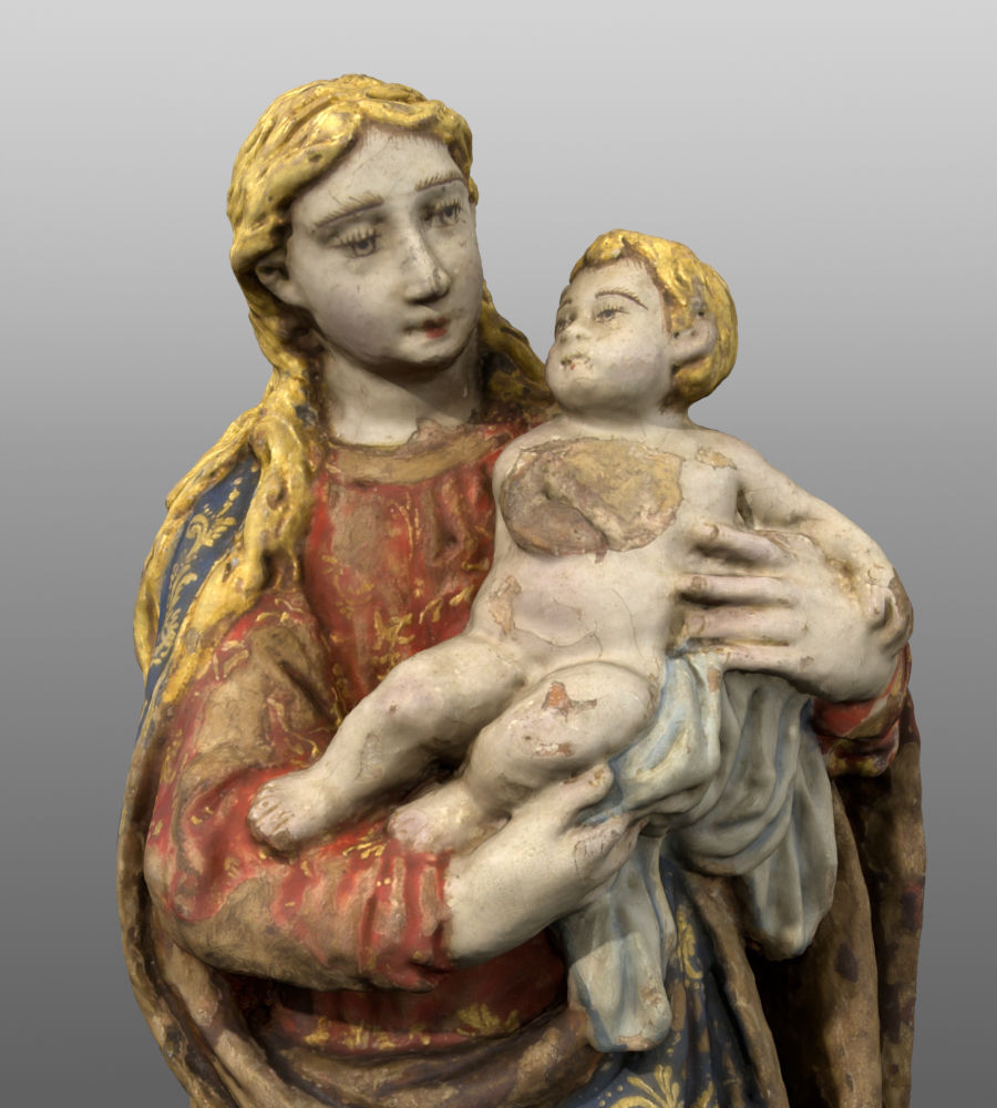 Modelo fotogramétrico de Nossa Senhora com o Menino. Cronologia: séculos XVI-XVII. Altura: 30 cm. Museu Pio XII.