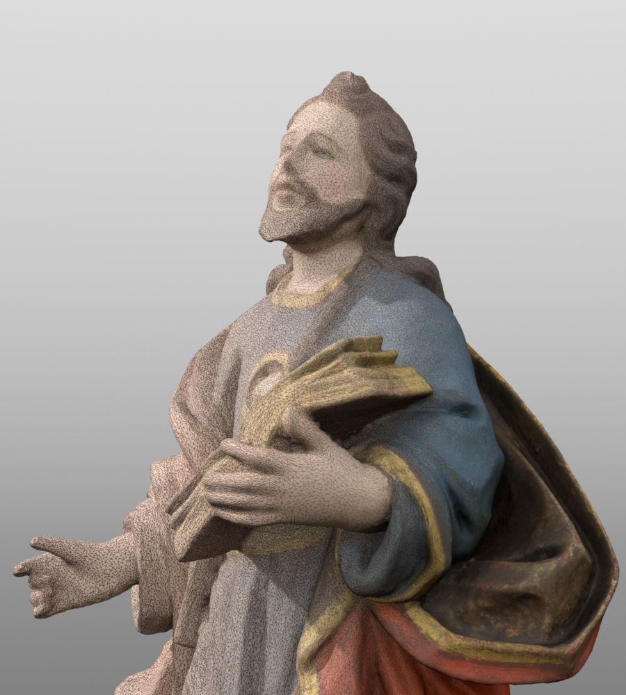Modelo fotogramétrico de Santiago Apóstolo. Cronologia:  séculos XVII- XVIII. Altura: 34 cm. Museu Pio XII.