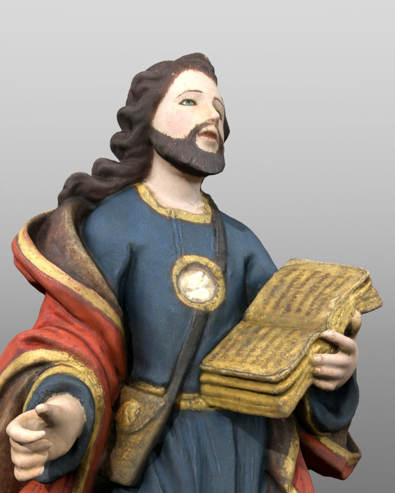 Modelo fotogramétrico de Santiago Apóstolo. Cronologia:  séculos XVII- XVIII. Altura: 34 cm. Museu Pio XII.