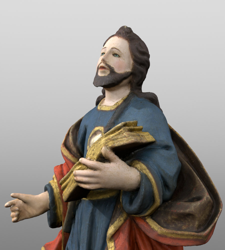 Modelo fotogramétrico de Santiago Apóstolo. Cronologia:  séculos XVII- XVIII. Altura: 34 cm. Museu Pio XII.