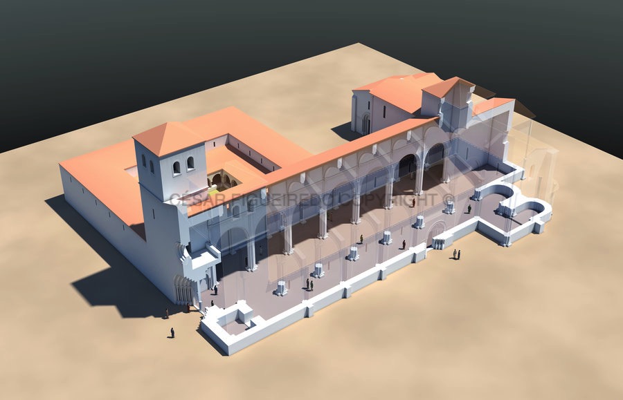 Imagem em corte da Catedral de Braga com a planimetria da reconstrução de D. Paio Mendes (1128).