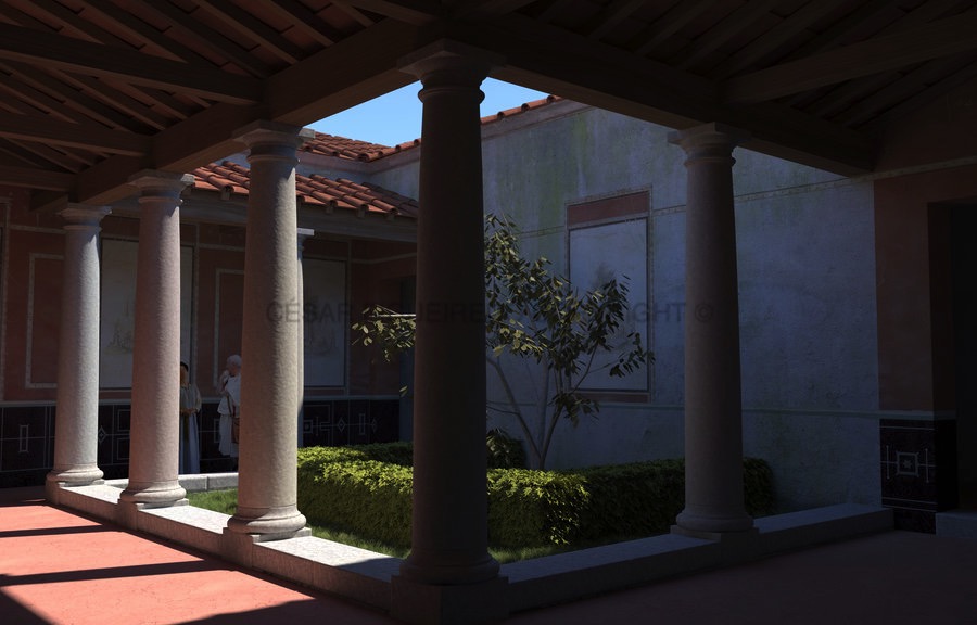 Reconstituição do pátio da Domus de Santiago (fase I).