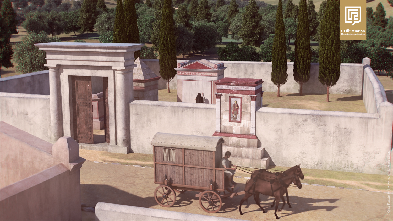 Proposta de reconstituição 3D actualizada de Olisipo para o documentário "Ecos da Cidade dos Mortos". Pormenor da necrópole da Praça da Figueira.