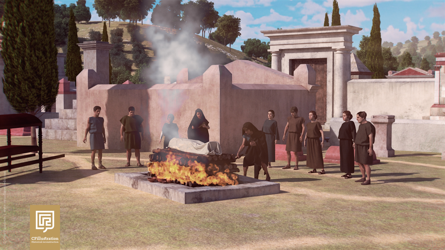 Proposta de reconstituição 3D actualizada de Olisipo para o documentário "Ecos da Cidade dos Mortos". Recriação de ritual funerário.