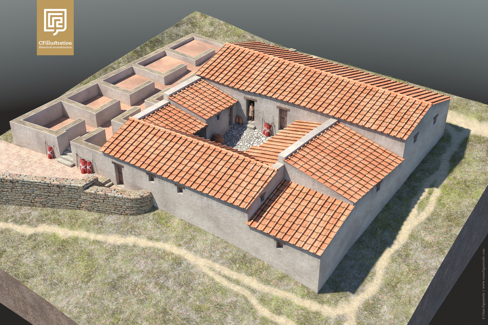 Proposta de reconstituição do edifício A do Monte dos Castelinhos.