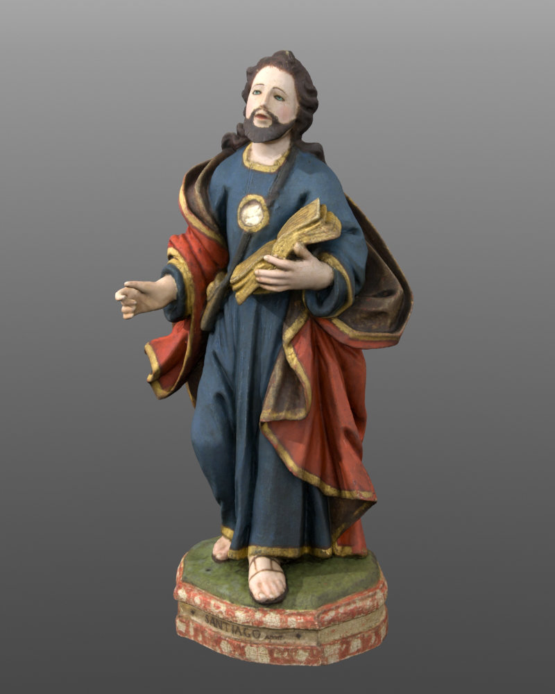 Modelo fotogramétrico de Santiago Apóstolo. Cronologia:  séculos XVII- XVIII. Altura: 34 cm. Museu Pio XII.