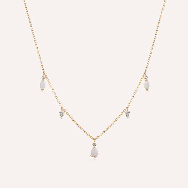 Opal Topaz Drop Station 9k Gold Necklace
