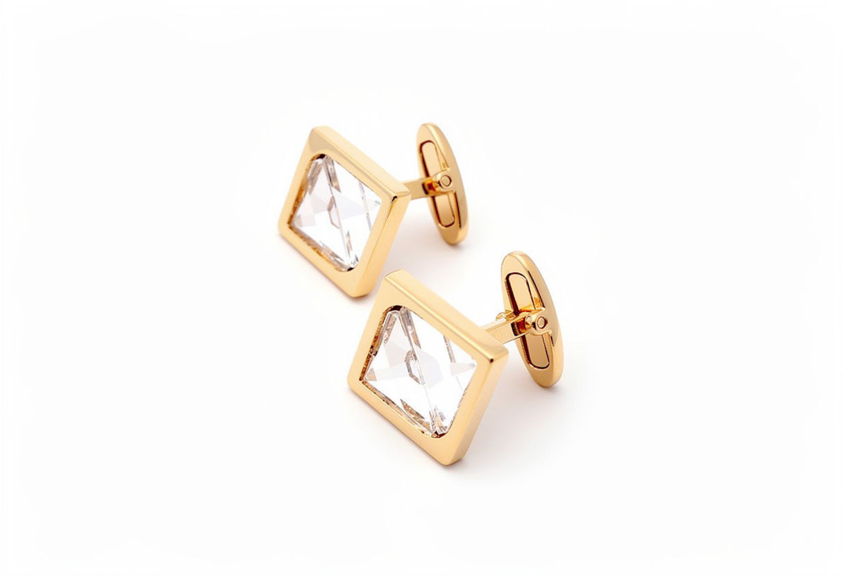 Clear swarovski rhombus crystal cufflinks - 14k yellow gold plated
