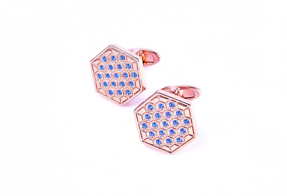 Sapphire swarovski Hexagonal crystal cufflinks - 14k rose gold plated