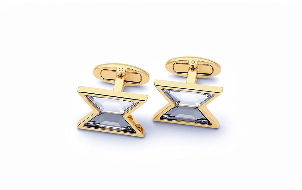 Clear & gray swarovski hourglass crystal cufflinks - 14K yellow gold plated