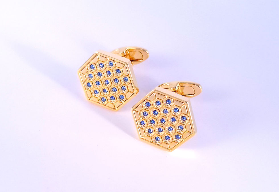Sapphire swarovski Hexagonal crystal cufflinks - 14k yellow gold plated