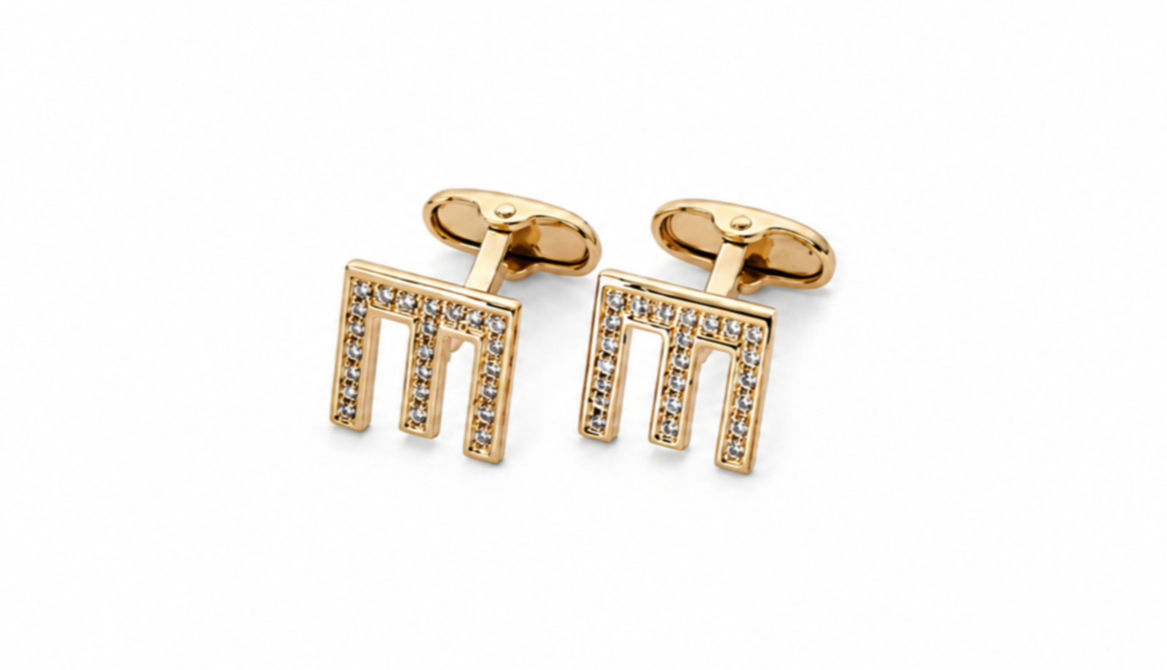 Zircon initials cufflinks - 14k yellow gold platad - price range 900 - 1300 nis