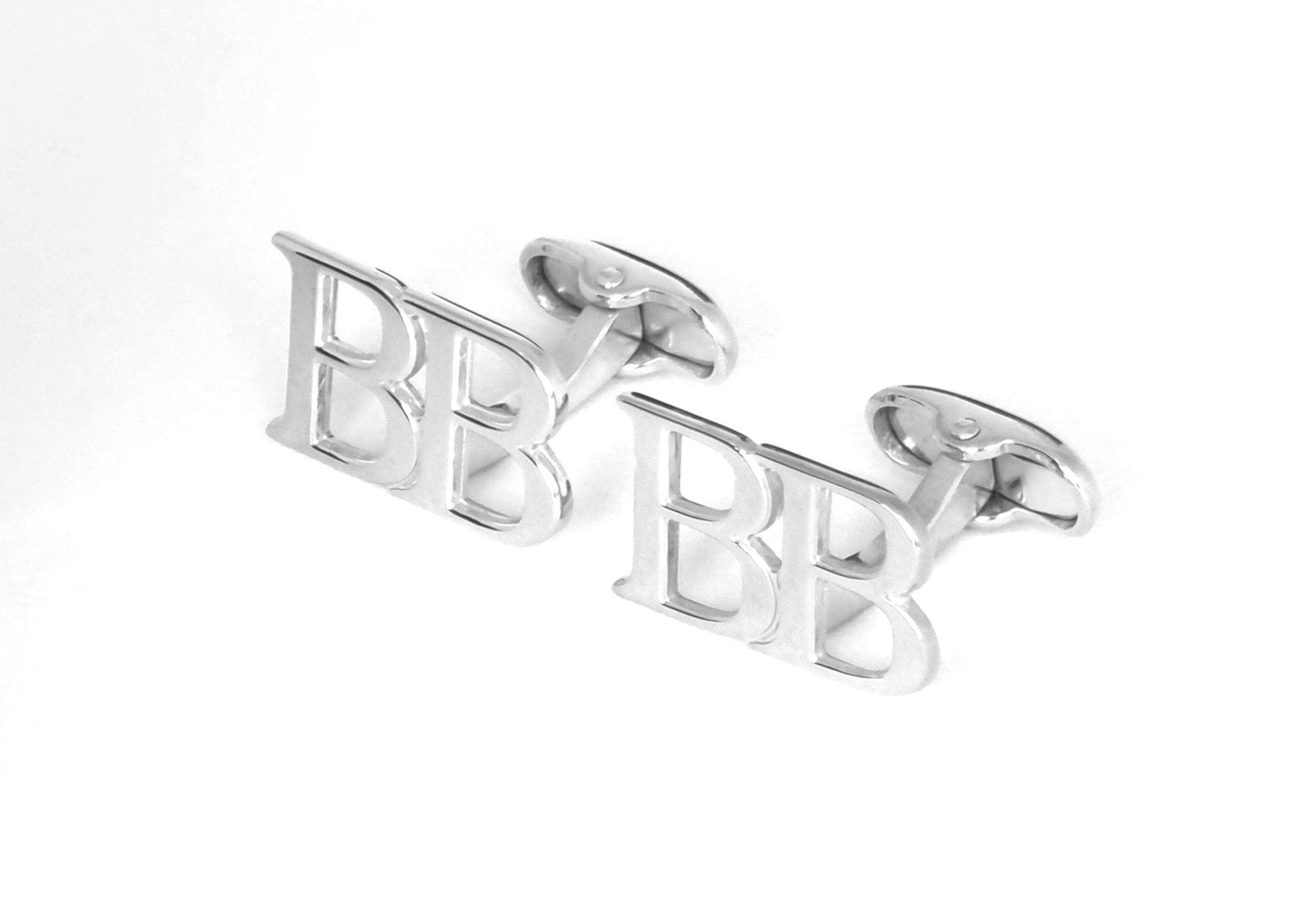 Cufflinks with your initials name rhodium platad - price range 510 - 630nis