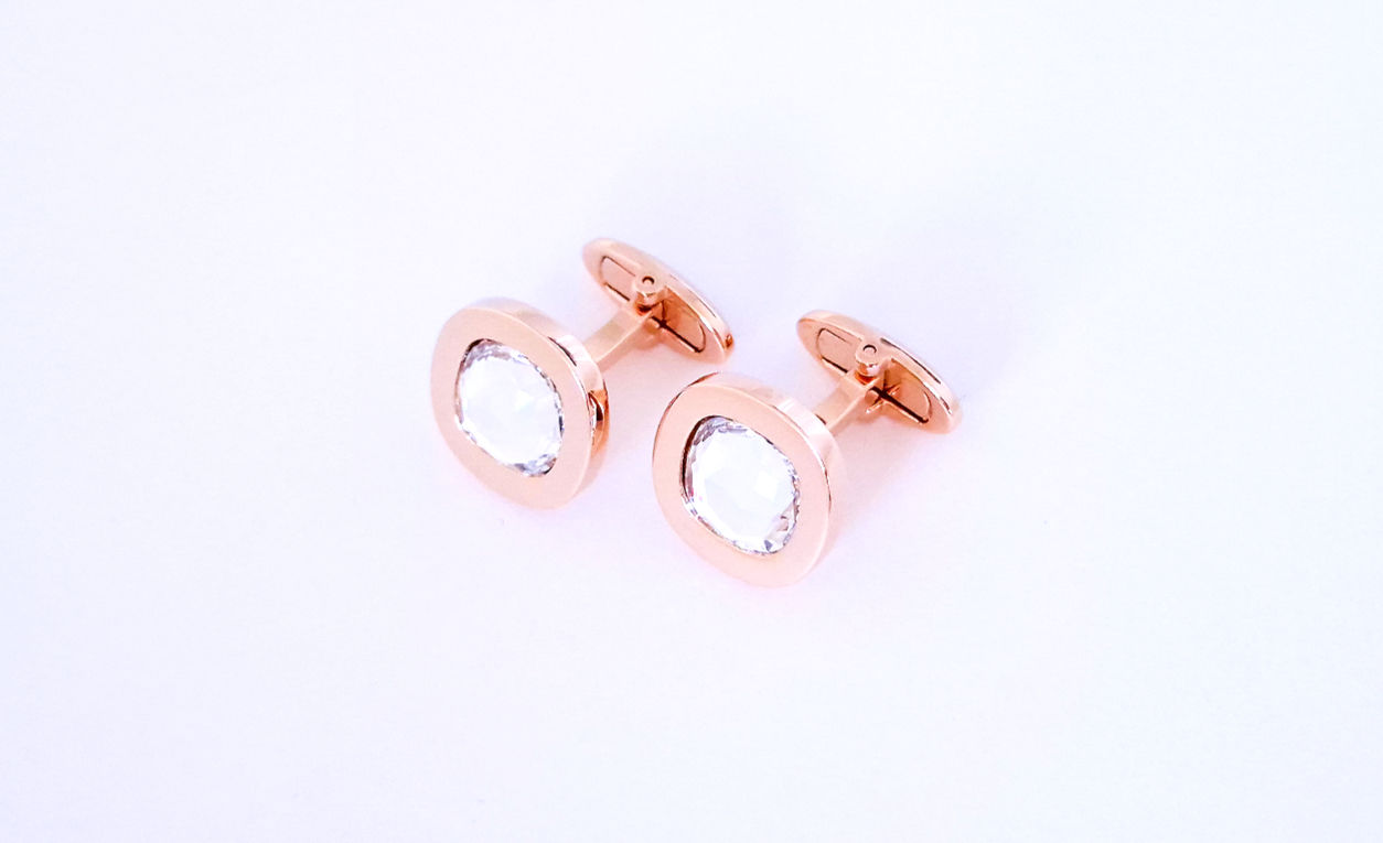 Clear swarovski cushion cut crystal cufflinks - 14k rose gold plated