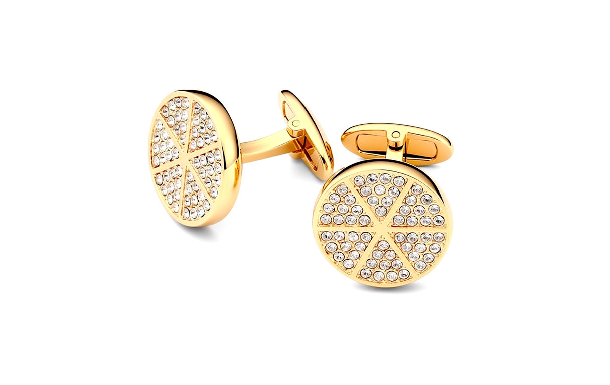 Clear swarovski triangles crystal cufflinks - 14k yellow gold plated