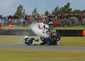 Huge crash for Hopkins as he hits fallen bike