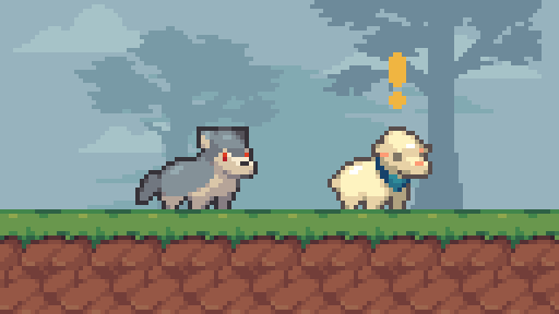 Pixel art wolf and sheep running cycles