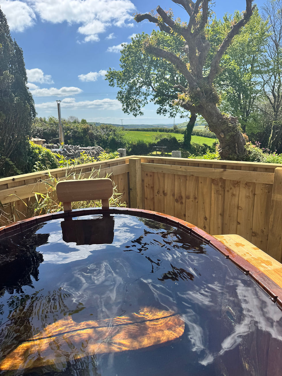 Hot tub overlooking fields
