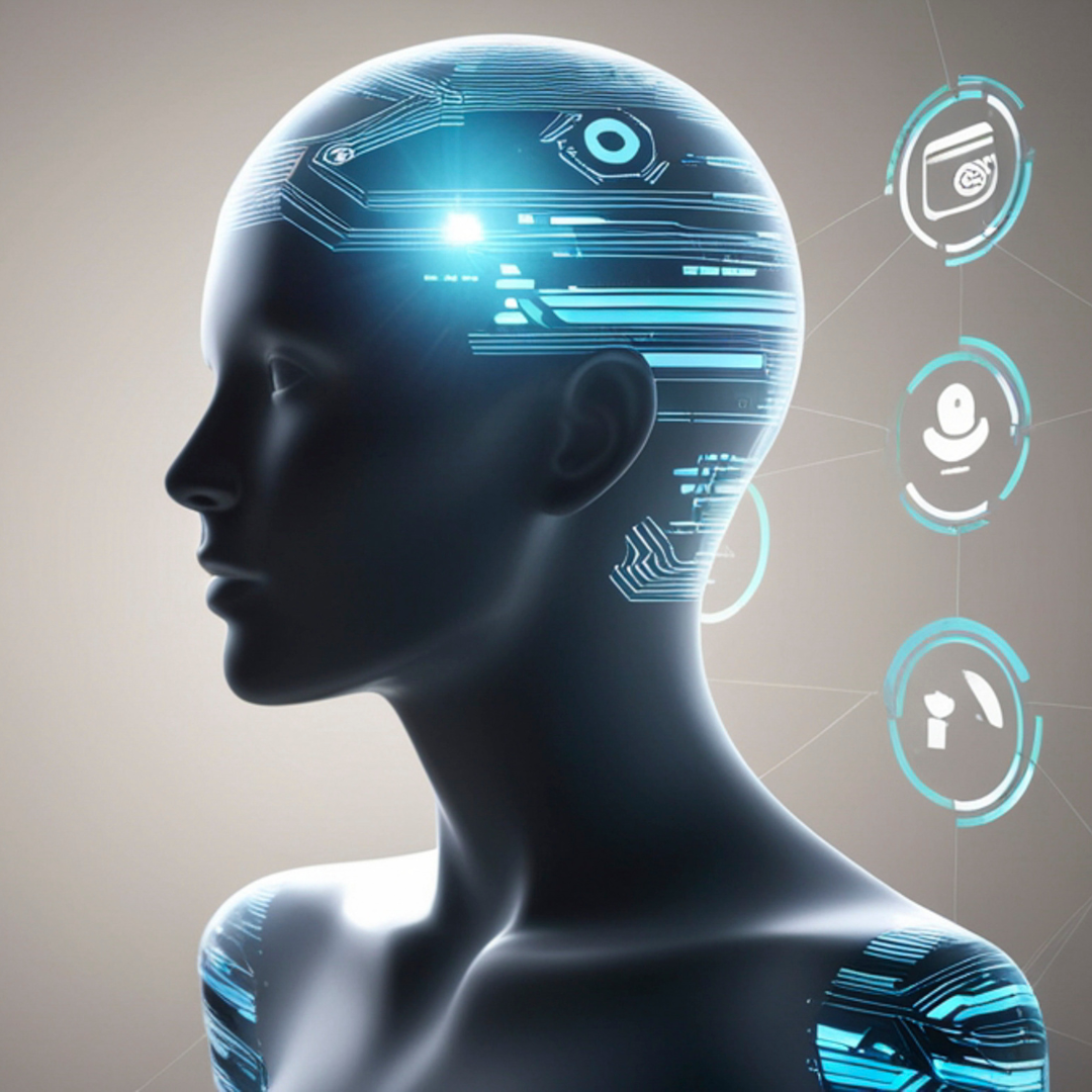 Silhouette of head with computer overlay