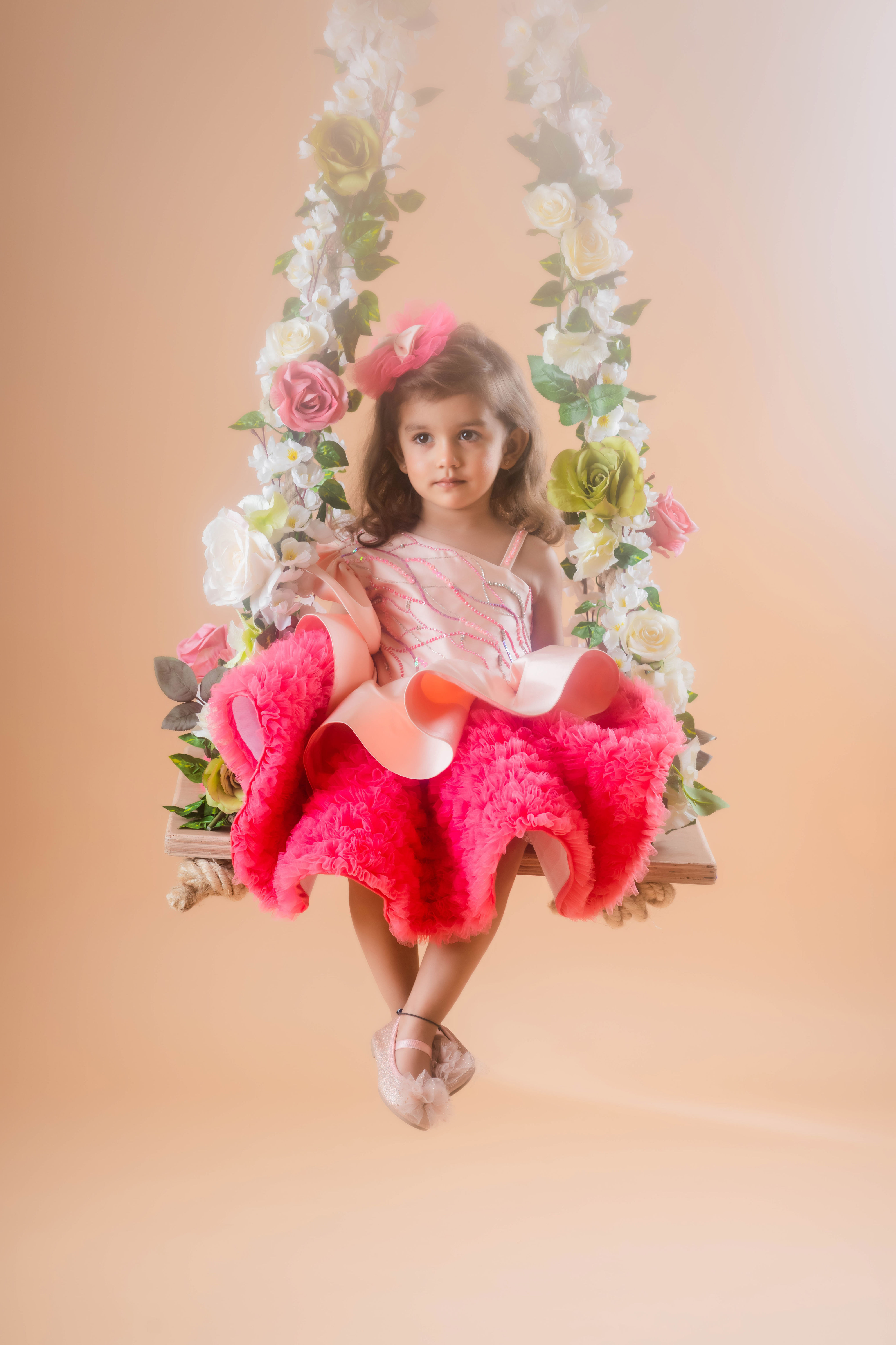 Peach & Pink Ruffled Dress