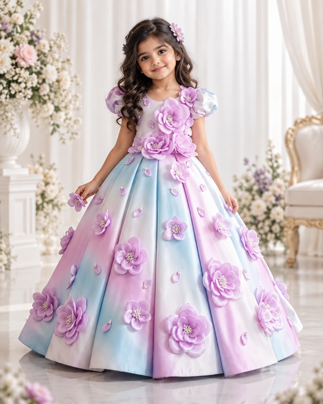 Cotton Candy Crystal Satin Floral Gown