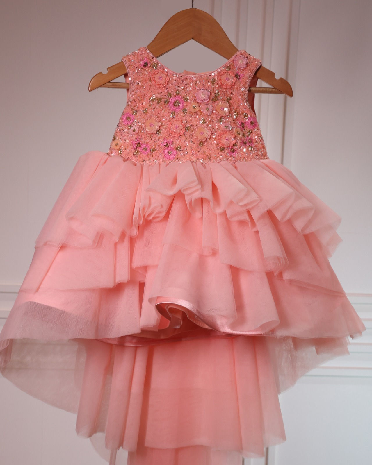Peach Embroidered High Low Dress