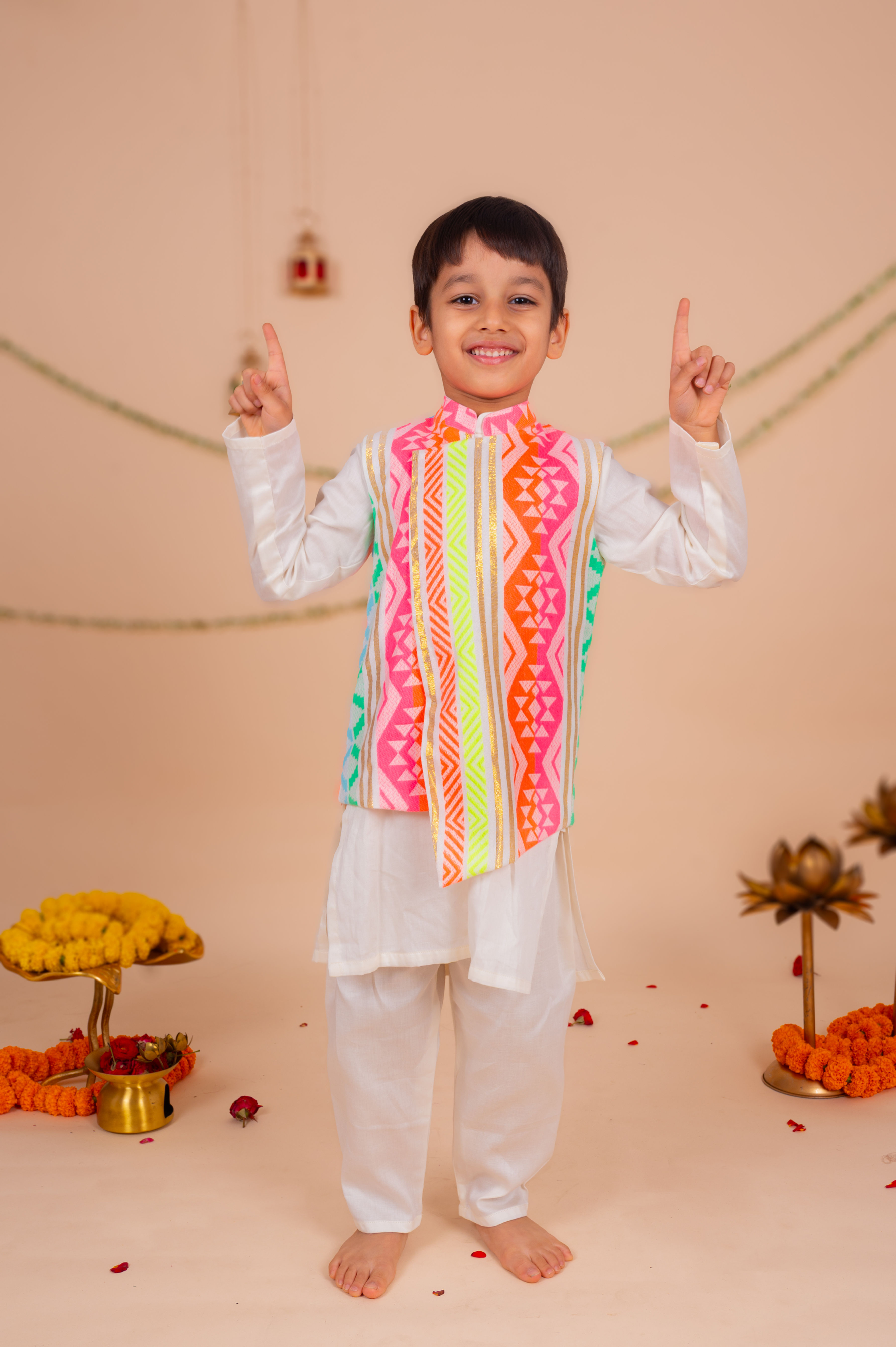 Multicolor Patterned Bundi Kurta Set