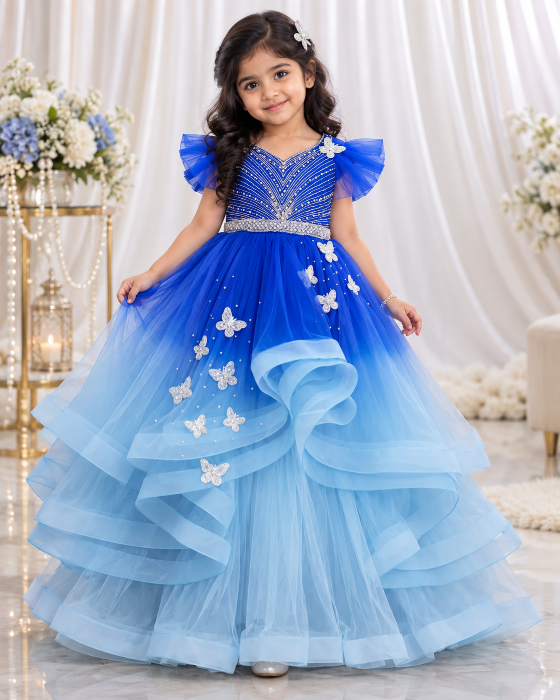 Layered Butterfly Full-Length Gown