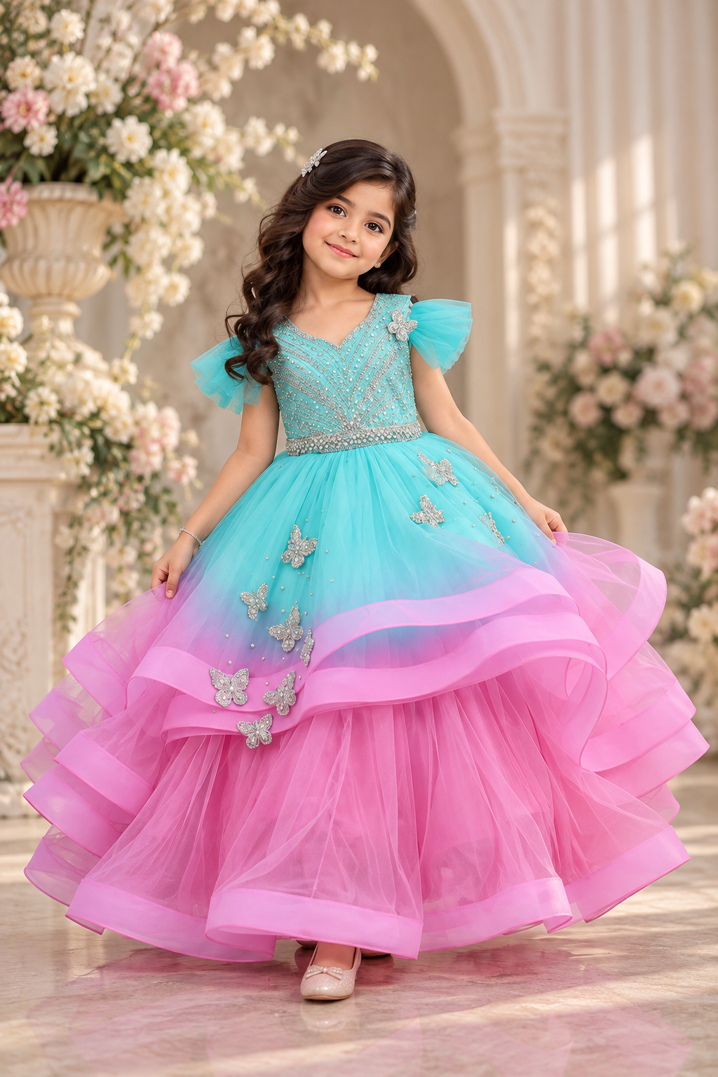 Layered Butterfly Full-Length Gown