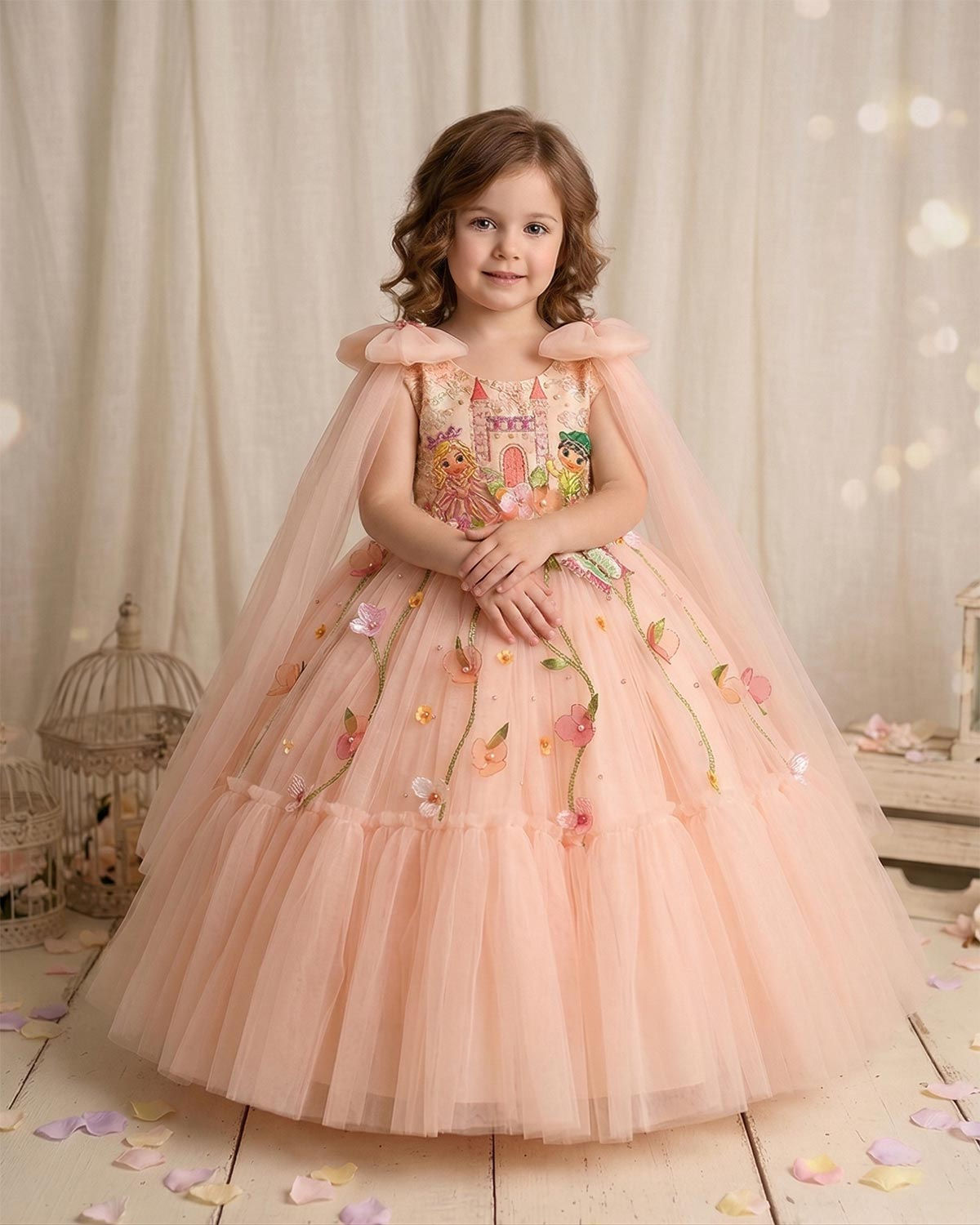 Dreamy Floral Light Peach Princess Gown