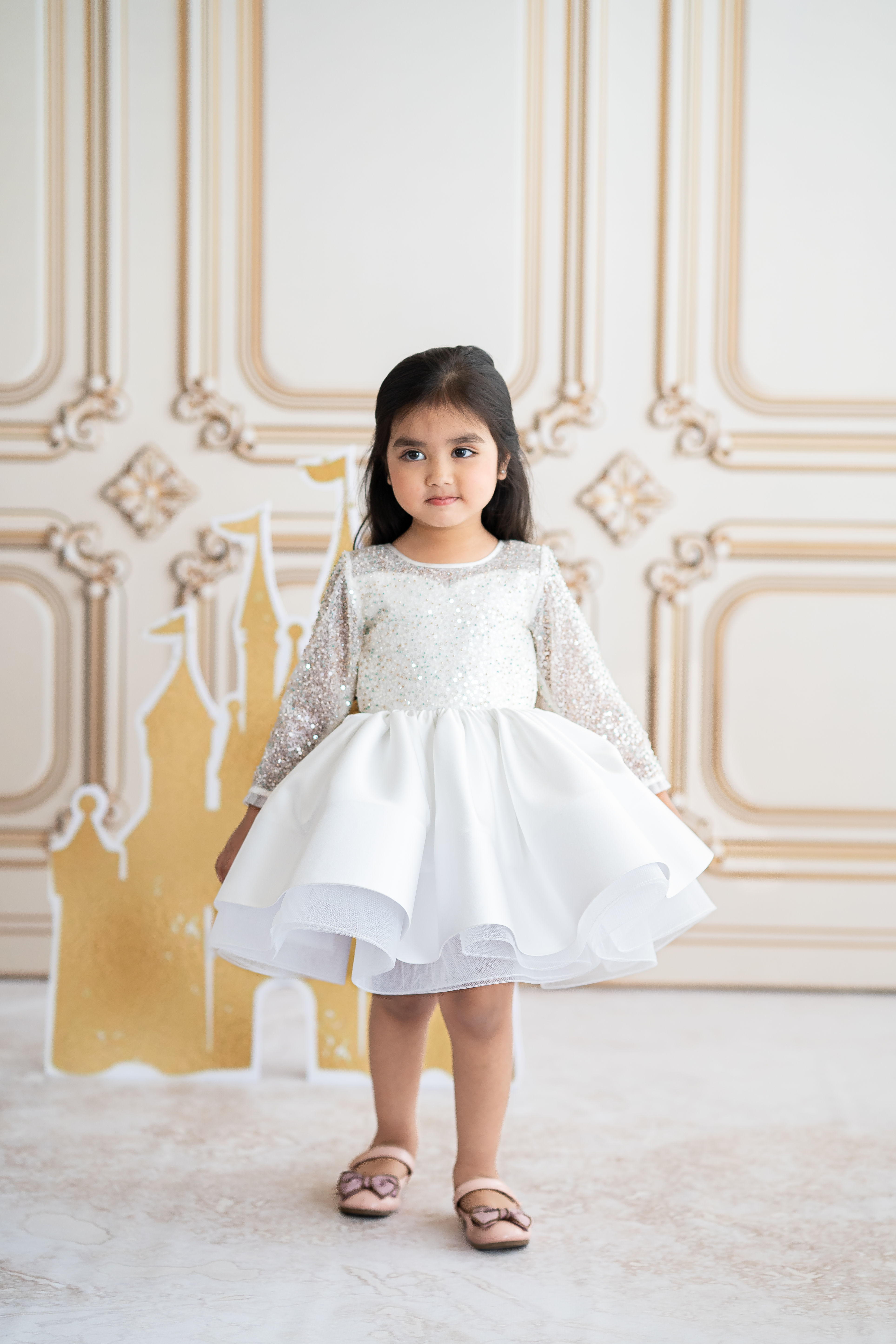 Flared Sequined White Dress